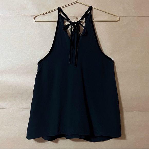 Alexis Silk Halter Neck Keyhole Swing Tank Top Popover Velvet Trim Black Size XS - Picture 7 of 11